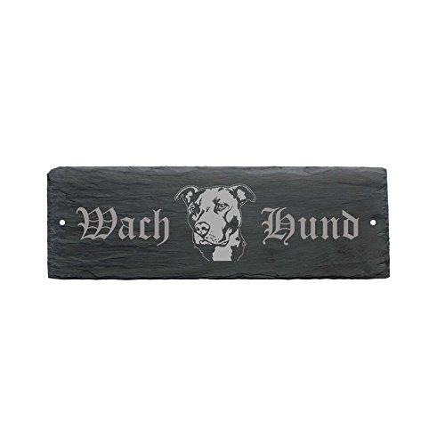 wetterfestes Schild « WACHHUND PITBULL » Türschild aus Schiefer - Hund 22 x 8 cm - Hund Dog von DEKOLANDO