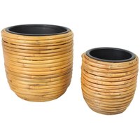 2er Set Pflanztöpfe aus Rattan, 25 + 33 cm hoch, Blumentopf mit Kunstoff-Einsatz, Pflanzer, Übertopf-Set, Pflanztopfset, Pflanzkübel, Blumenkübel von DEKOLEIDENSCHAFT