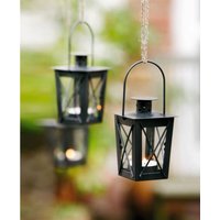 Dekoleidenschaft - 2x Mini Laterne aus Metall + Glas, schwarz, Teelichthalter, Hängelaterne, Metalllaterne, Gartenlaterne, Windlicht, Gartendeko für von DEKOLEIDENSCHAFT