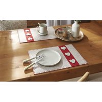 Dekoleidenschaft - 2x Platzmatte Herzen aus Filz in beige / rot, 45x30 cm, Platzset, Tischset von DEKOLEIDENSCHAFT