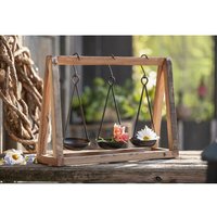 Dekoleidenschaft - Holzgestell mit 3 Metallschalen, hängend, für Teelichter, Kerzen oder Blumen, Holzdeko, Tischdeko, Teelichthalter von DEKOLEIDENSCHAFT