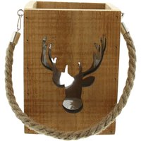 Dekoleidenschaft - Kerzenhalter Hirsch aus recyceltem Holz im Shabby Look mit Windlichtglas, Holzlaterne, Hängelaterne, Windlicht, Kerzenständer von DEKOLEIDENSCHAFT