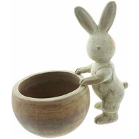 Pflanztopf Hase aus Terracotta, 2teilig, Pflanzschale mit Hasenfigur, Osterdekoration, Blumentopf mit dezentem Used-Look, Pflanzgefäß mit von DEKOLEIDENSCHAFT