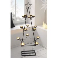 Dekoleidenschaft - xxl Teelichthalter Tanne aus Metall, matt schwarz / gold, 102 cm hoch, Weihnachtsdeko groß von DEKOLEIDENSCHAFT