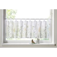 Dekoleidenschaft - Fenstervorhang Blumenwiese 45x135 cm, transparent mit Blumen, Scheibengardine mit Schlaufen von DEKOLEIDENSCHAFT