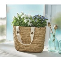 Dekoleidenschaft - Pflanzer Strandtasche oval, aus Zement in beige, Blumentopf, Übertopf, Pflanztopf, Pflanzgefäß von DEKOLEIDENSCHAFT