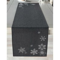 Tischläufer in edlem grau mit Stickerei Eiskristall in silber, 40x140 cm von DEKOLEIDENSCHAFT
