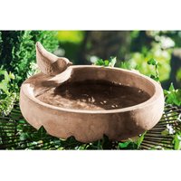 Vogeltränke aus Terracotta im Antik-Look, Ø 32 cm, mit Zier-Vogel, Futterstelle, Wassertränke, Wasserschale, Gartendeko für Draußen von DEKOLEIDENSCHAFT