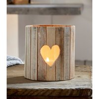 Windlicht Herz aus Holz, rund, weiß, mit Glas Einsatz, Kerzenhalter, Teelichthalter, Tischdeko, Windlichtglas von DEKOLEIDENSCHAFT