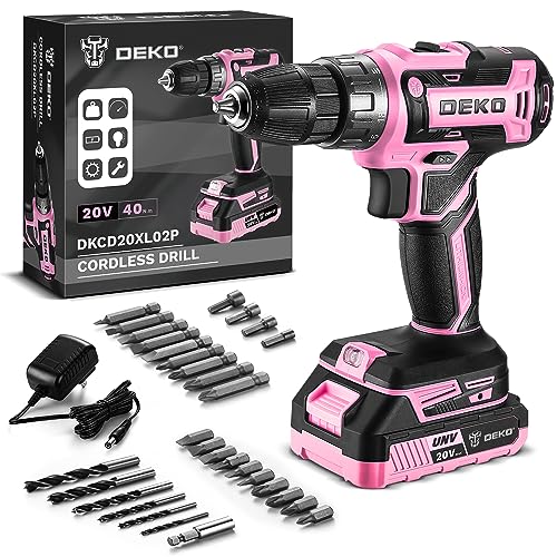 Bohrmaschine kabellos: DEKO PRO rosa Akku-Bohrschrauber 20 V elektrische Bohrmaschine Set Werkzeug für Frauen Bohrmaschinen schnurlos mit Akku und Ladegerät Bohrschrauber 20 Volt Bohrschrauber Kit von DEKOPRO