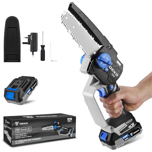Akku Kettensäge 20V: DEKOPRO Kettensäge Elektrisch 15cm, Mini Kettensäge mit Akku, Akku Kettensäge mit Akku und Ladegerät, Kleine Elektrische Handkettensäge, für Schneiden von Ästen und Holz im Garten von DEKOPRO