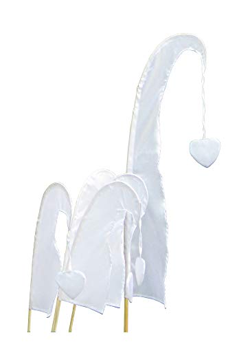 DEKOVALENZ - Balifahne Little SANUR mit Holzstange, mit herzförmiger Spitze, versch. Farben+Längen, Fahnenlänge:55 cm, Farbe:weiß von DEKOVALENZ