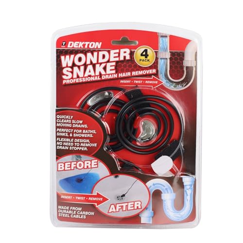 Dekton Wonder Snake 4-teiliges Set - Reinigt schnell langsam bewegliche Abflüsse. Perfekt für Badewannen, Waschbecken und Duschen. Flexibles Design, kein Entfernen des Ablaufstopfens nötig, flexibles von DEKTON