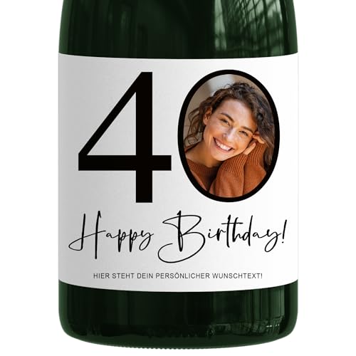 40. Geburtstag Sektetiketten personalisiert mit Foto Sekt Flaschenetiketten selbst gestalten Geburtstagsgeschenk Geschenk Sektflasche Etiketten 2 Stück | 9x13 cm von DEL MÀ Unique & Personal