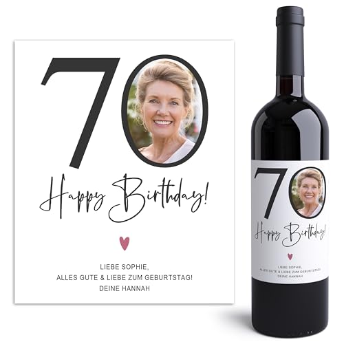 70. Geburtstag Weinetiketten personalisiert mit Foto Flaschenetiketten selbst gestalten Geburtstagsgeschenk Geschenk Weinflasche Etiketten selbstklebend 2 Stück | 10x12 cm von DEL MÀ Unique & Personal