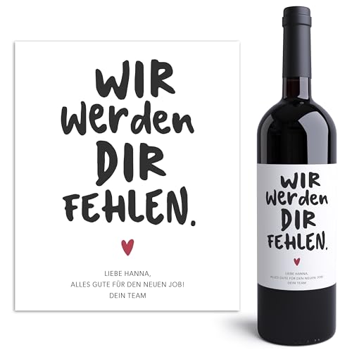 Abschiedsgeschenk Kollegen Jobwechsel Weinetiketten personalisiert Arbeitskollegin Kollegin Abschied Geschenk Weinflasche Flaschenetiketten selbstklebend 2 Stück | 10x12 cm von DEL MÀ Unique & Personal