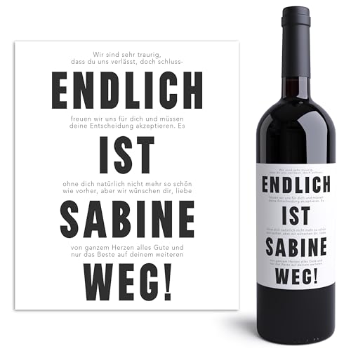 Abschiedsgeschenk Kollegen personalisierte Weinetiketten Kollegin Abschied Jobwechsel Geschenk Weinflasche Flaschenetiketten selbstklebend 2 Stück | 10x12 cm von DEL MÀ Unique & Personal