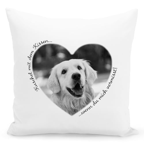 Andenken an verstorbenen Hund Kissen personalisiert Foto Erinnerung Trauer Dekokissen mit Spruch Deko Hundebesitzer Fotogeschenk Hundehalter Geschenk 40x40 cm inkl. Füllung und Bezug von DEL MÀ Unique & Personal