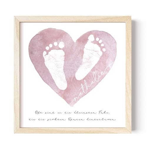 Baby Fußabdruck Bild personalisiert Meilenstein Poster für Babyzimmer Deko mit Herz Kinderzimmer Dekoration Erinnerung für Mädchen & Jungen 30x30 cm (OHNE FARBE | OHNE RAHMEN) von DEL MÀ Unique & Personal