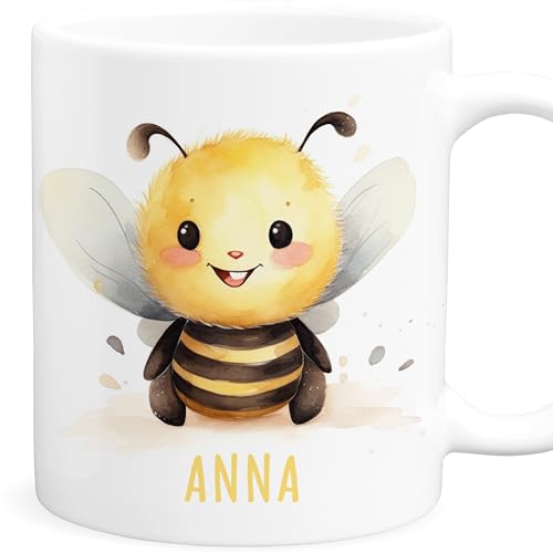 Biene Tasse personalisierte Kindertasse mit Namen Bienentasse Namenstasse süßes Kinder Geschenk für Jungen & Mädchen Kaffeetasse Teetasse aus Keramik 330 ml von DEL MÀ Unique & Personal