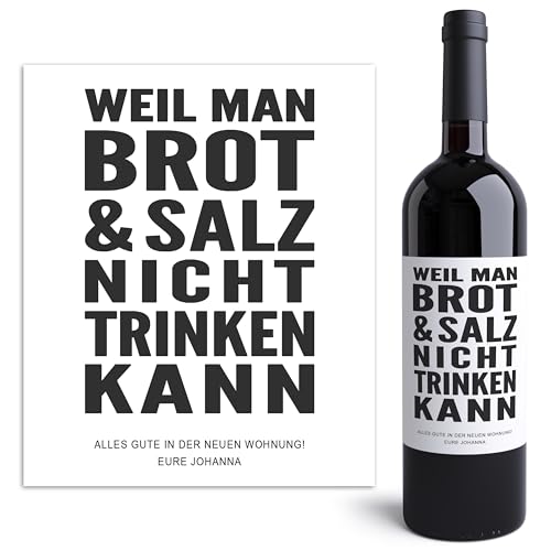 Brot und Salz Geschenk zum Einzug personalisiert Flaschenetiketten Einzugsgeschenk Haus Wohnung Weinetiketten selbstklebend 2 Stück | 10x12 cm von DEL MÀ Unique & Personal