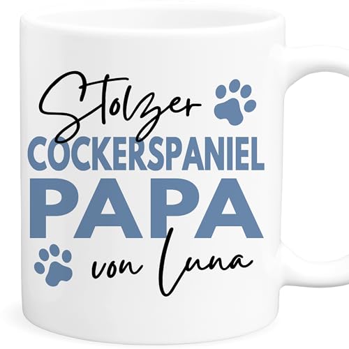 Cocker Spaniel Tasse Hund personalisiert Tasse mit Namen Hundepapa Geschenk Hundebesitzer Hunde Hundetasse Kaffeetasse aus Keramik 330 ml von DEL MÀ Unique & Personal