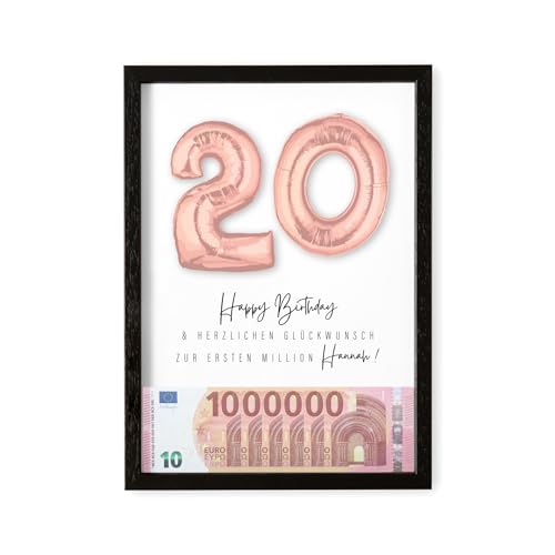 DEL MÀ Unique & Personal Deine erste Million Geschenk 20. Geburtstag personalisiert mit Namen Bilderrahmen Geldgeschenk Verpackung DIN A4 inkl. Rahmen (Rosegold, 20. Geburtstag) von DEL MÀ Unique & Personal