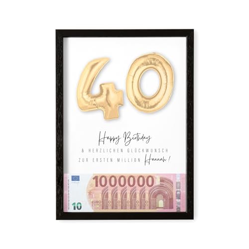 Deine erste Million Geschenk 40. Geburtstag personalisiert mit Namen Bilderrahmen Geldgeschenk Verpackung DIN A4 inkl. Rahmen (Gold, 40. Geburtstag) von DEL MÀ Unique & Personal