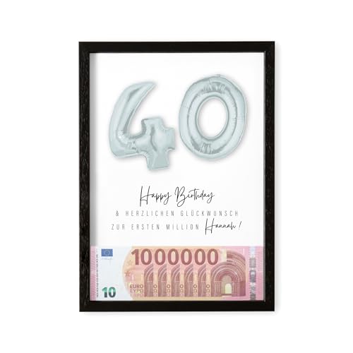 Deine erste Million Geschenk 40. Geburtstag personalisiert mit Namen Bilderrahmen Geldgeschenk Verpackung DIN A4 inkl. Rahmen (Silber, 40. Geburtstag) von DEL MÀ Unique & Personal