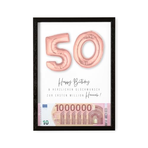 Deine erste Million Geschenk 50. Geburtstag personalisiert mit Namen Bilderrahmen Geldgeschenk Verpackung DIN A4 inkl. Rahmen (Rosegold, 50. Geburtstag) von DEL MÀ Unique & Personal