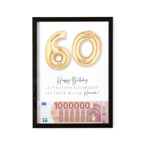 Deine erste Million Geschenk 60. Geburtstag personalisiert mit Namen Bilderrahmen Geldgeschenk Verpackung DIN A4 inkl. Rahmen (Gold, 60. Geburtstag) von DEL MÀ Unique & Personal