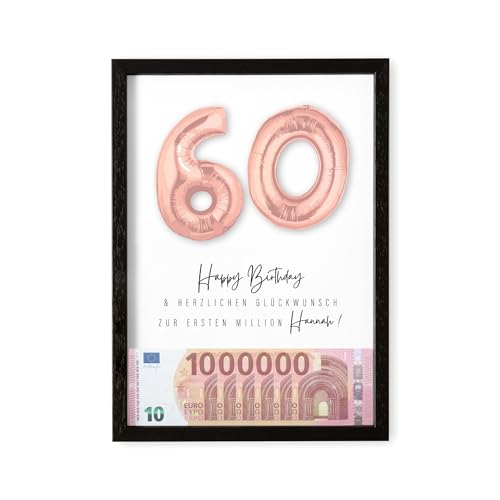 DEL MÀ Unique & Personal Deine erste Million Geschenk 60. Geburtstag personalisiert mit Namen Bilderrahmen Geldgeschenk Verpackung DIN A4 inkl. Rahmen (Rosegold, 60. Geburtstag) von DEL MÀ Unique & Personal