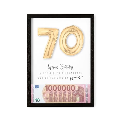 Deine erste Million Geschenk 70. Geburtstag personalisiert mit Namen Bilderrahmen Geldgeschenk Verpackung DIN A4 inkl. Rahmen (Gold, 70. Geburtstag) von DEL MÀ Unique & Personal