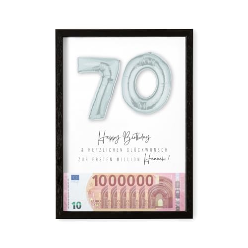 DEL MÀ Unique & Personal Deine erste Million Geschenk 70. Geburtstag personalisiert mit Namen Bilderrahmen Geldgeschenk Verpackung DIN A4 inkl. Rahmen (Silber, 70. Geburtstag) von DEL MÀ Unique & Personal