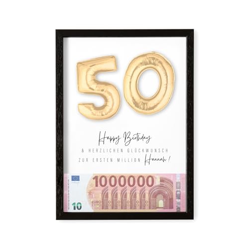 Deine erste Million Geschenk ZAHL Geburtstag personalisiert mit Namen Bilderrahmen Geldgeschenk Verpackung DIN A4 inkl. Rahmen (Gold, 50. Geburtstag) von DEL MÀ Unique & Personal