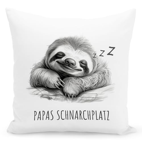 DEL MÀ Unique & Personal Faultier Kissen Papas Schnarchplatz Schnarchecke Vater Geburtstagsgeschenk Vatertagsgeschenk Deko Wohnzimmer Geschenk 40x40 cm inkl. Füllung von DEL MÀ Unique & Personal