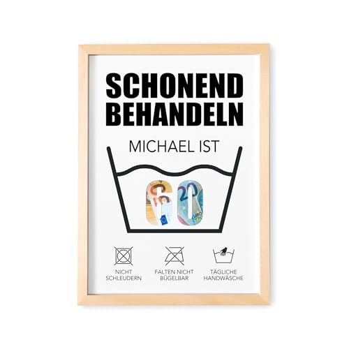 DEL MÀ Unique & Personal Geldgeschenk 60. Geburtstag Schonend Behandeln 60 Bild personalisierte Geldverpackung Verpackung Geld Geburtstagsgeschenk für Mann & Frau (mit oder ohne Rahmen) von DEL MÀ Unique & Personal