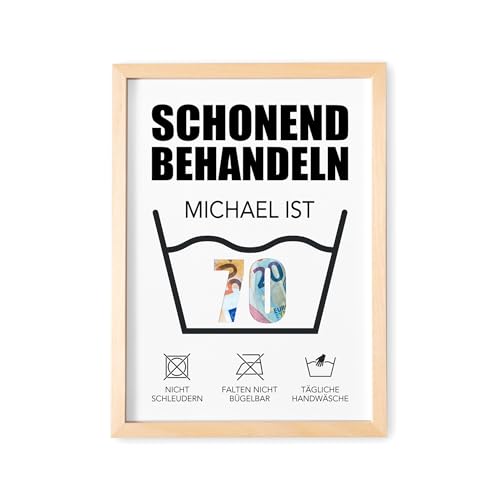 DEL MÀ Unique & Personal Geldgeschenk 70. Geburtstag Schonend Behandeln 70 Bild personalisierte Geldverpackung Verpackung Geld Geburtstagsgeschenk für Mann & Frau (mit oder ohne Rahmen) von DEL MÀ Unique & Personal