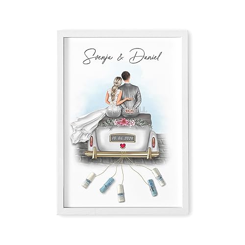 DEL MÀ Unique & Personal Geldgeschenk Hochzeit personalisiertes Bild Hochzeitsgeschenk für Brautpaar Geld Hochzeitsgeldgeschenk mit Auto Geschenkidee (mit oder ohne Bilderrahmen) von DEL MÀ Unique & Personal