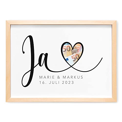 DEL MÀ Unique & Personal Hochzeitsgeschenk Geld Personalisiert Zur Hochzeit Brautpaar Bild JA (Premium-Holzrahmen Natur, Din A3 (29,7x42 cm)) von DEL MÀ Unique & Personal