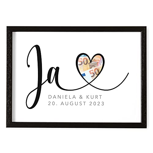 DEL MÀ Unique & Personal Hochzeitsgeschenk Geld Personalisiert Zur Hochzeit Brautpaar Bild JA (Premium-Holzrahmen Schwarz, Din A4 (21x29,7 cm)) von DEL MÀ Unique & Personal