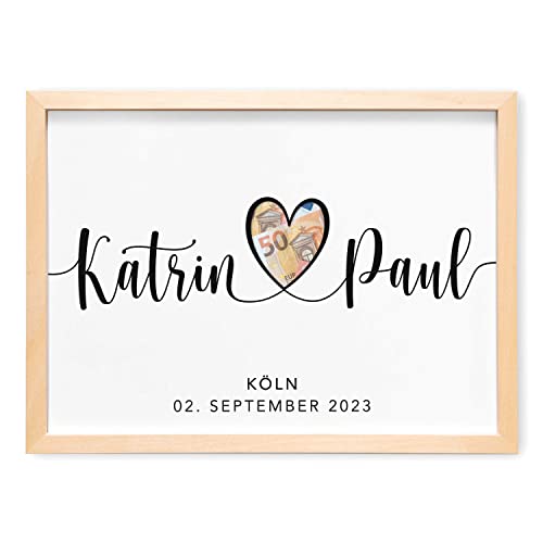 DEL MÀ Unique & Personal Hochzeitsgeschenke für Brautpaar Geld Personalisiertes Bild Geldgeschenk Verpackung zur Hochzeit Poster Geschenk Standesamt (mit und ohne Rahmen) von DEL MÀ Unique & Personal