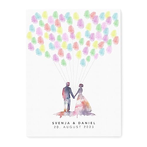 DEL MÀ Unique & Personal Leinwand Hochzeit Fingerabdruck personalisiert Luftballons Hochzeit Gästebuch Mal Anders Alternative mit Fingerabdrücke 30x40 cm (OHNE Farbe) von DEL MÀ Unique & Personal