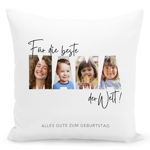 DEL MÀ Unique & Personal Mama Kissen mit Foto Bedrucken Lassen Fotogeschenk Fotokissen personalisiert Deko Kissen mit Bild Geschenk für Mütter Muttertagsgeschenk 40x40 cm inkl. Füllung und Bezug von DEL MÀ Unique & Personal