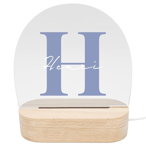 DEL MÀ Unique & Personal Nachtlicht Kinder Baby personalisiert mit Buchstaben & Namen Babyzimmer Kinder Deko Kinderzimmer Nachtlampe Mädchen Jungen Kinderlampe Inkl. Holzfuß & Netzteil (Blau) von DEL MÀ Unique & Personal