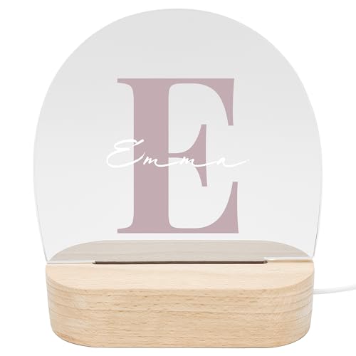 DEL MÀ Unique & Personal Nachtlicht Kinder Baby personalisiert mit Buchstaben & Namen Babyzimmer Kinder Deko Kinderzimmer Nachtlampe Mädchen Jungen Kinderlampe Inkl. Holzfuß & Netzteil (Rosa) von DEL MÀ Unique & Personal