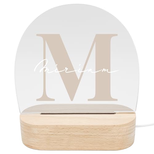 DEL MÀ Unique & Personal Nachtlicht Kinder Baby personalisiert mit Buchstaben & Namen Babyzimmer Kinder Deko Kinderzimmer Nachtlampe Mädchen Jungen Kinderlampe Inkl. Holzfuß & Netzteil (Beige) von DEL MÀ Unique & Personal