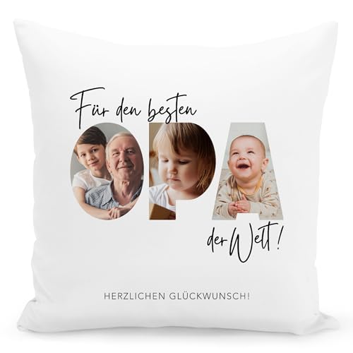 DEL MÀ Unique & Personal Opa Kissen mit Foto Bedrucken Lassen Fotogeschenk Fotokissen personalisiert Deko Kissen mit Bild Geschenk für Großvater Vatertagsgeschenk 40x40 cm inkl. Füllung und Bezug von DEL MÀ Unique & Personal