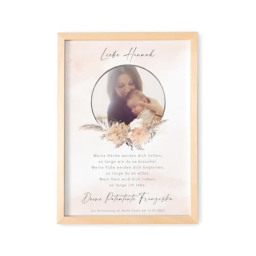 DEL MÀ Unique & Personal Patenbrief für Patenkind Taufbrief personalisiertes Taufgeschenk Junge Mädchen Geschenk zur Taufe (DIN A4 | mit oder ohne Rahmen) (Boho-Kranz) von DEL MÀ Unique & Personal