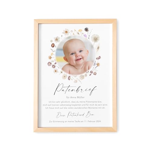 Patenbrief für Taufpaten Patenurkunde personalisiert mit Foto Geschenk für Patentante Patenonkel zur Taufe Taufgeschenk Paten (mit und ohne Rahmen) von DEL MÀ Unique & Personal